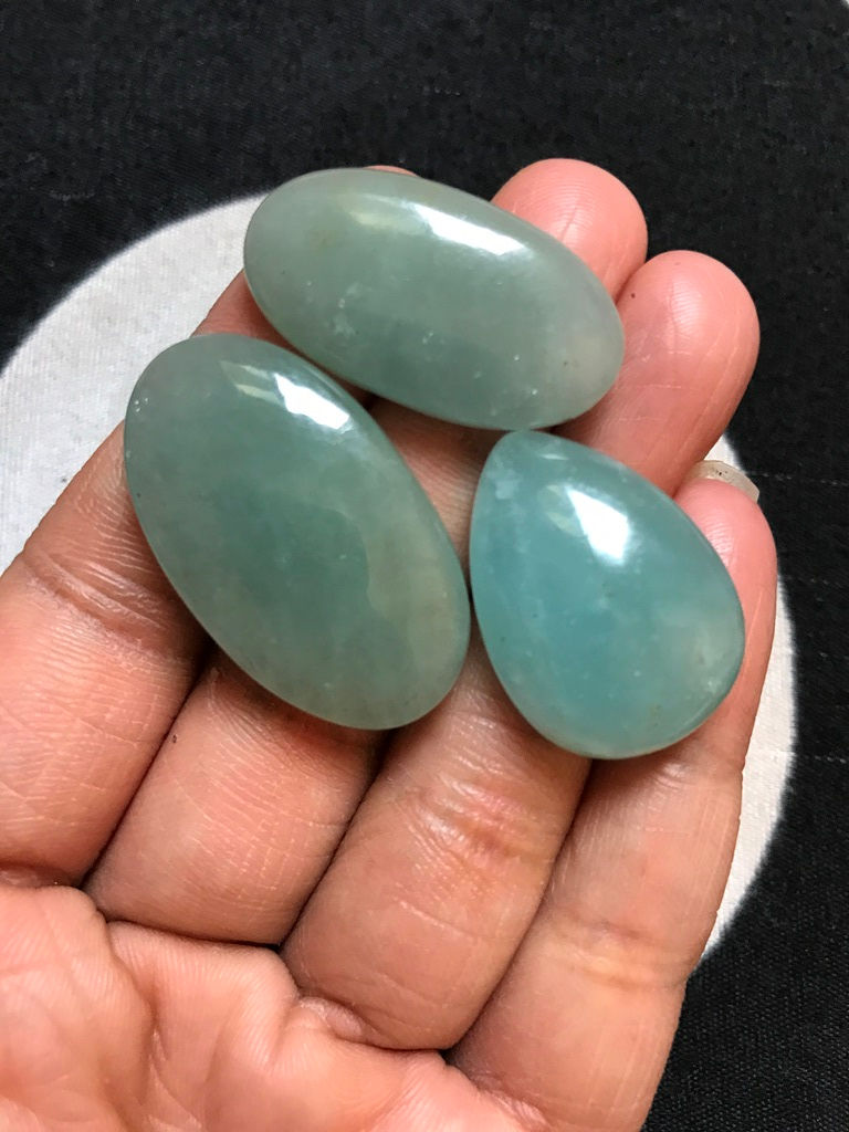 サムネイル： Aquamarine Cabochon 3 Piece Size 34-26 MM Approx