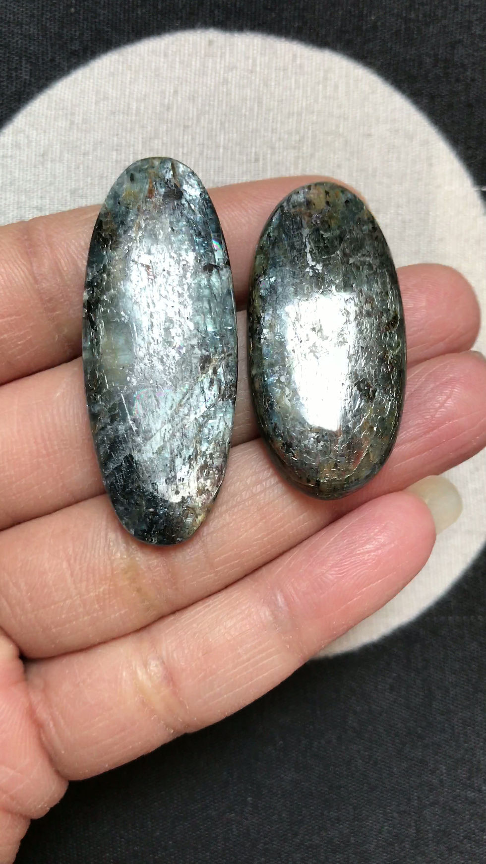Miniature : Moss Kyanite Cabochon 2 Piece Size 47-40 MM Approx