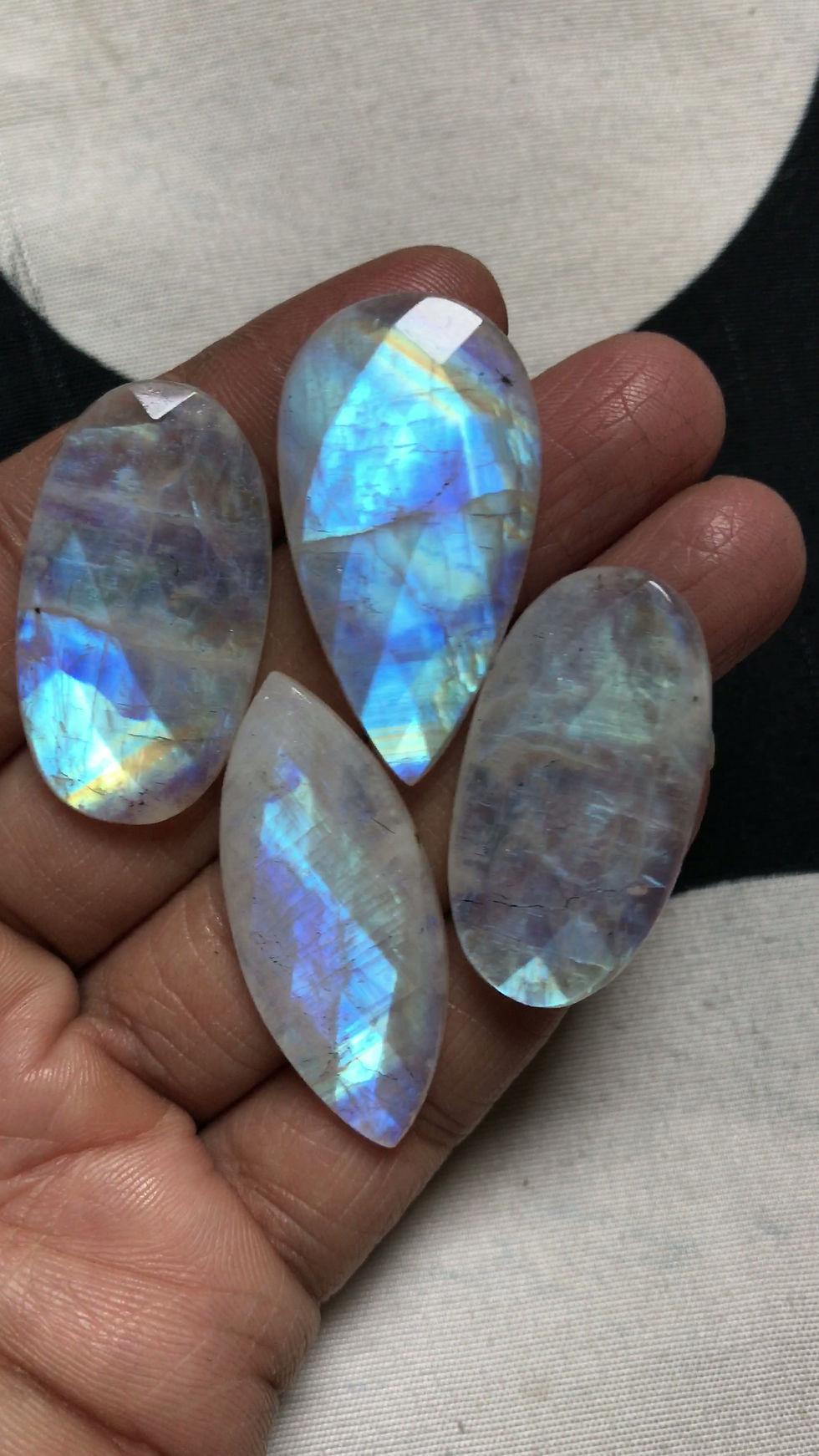 Thumbnail: Rainbow Moonstone Faceted Cabochon 4 Piece Size 39-34 MM Approx
