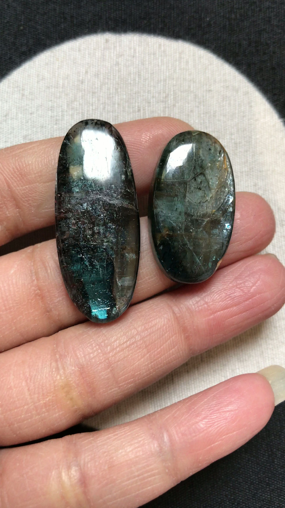 Thumbnail: Moss Kyanite Cabochon 2 Piece Size 40-30 MM Approx