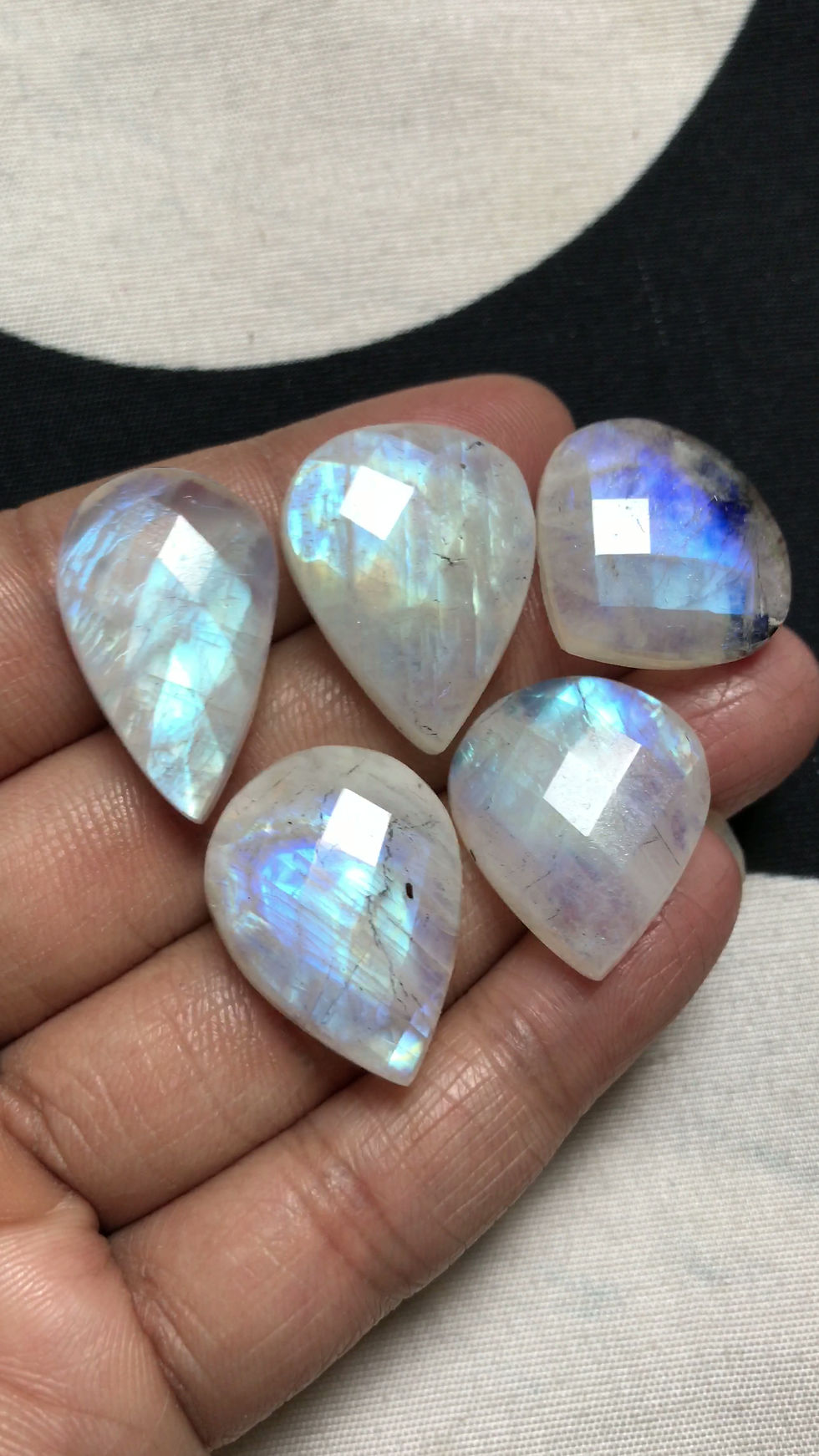 Thumbnail: Rainbow Moonstone Faceted Cabochon 9 Piece Size 26-20 MM Approx