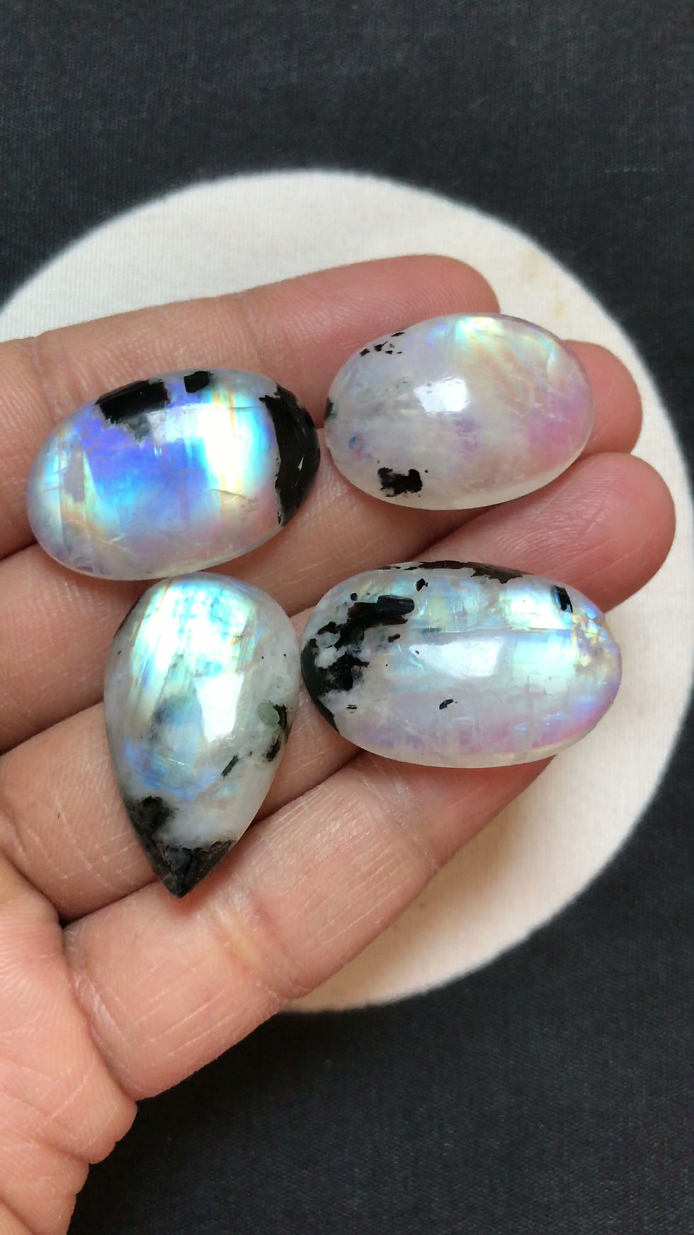 Thumbnail: Rainbow Moonstone Cabochons 4 Pieces Size 23-25 MM Approx