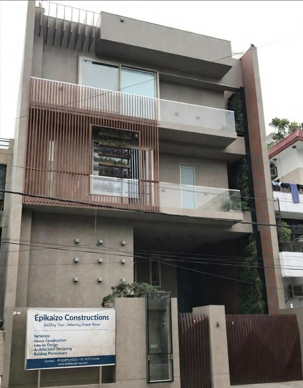 Modern house elevation design and construction by Epikaizo Constructions in Hyderabad