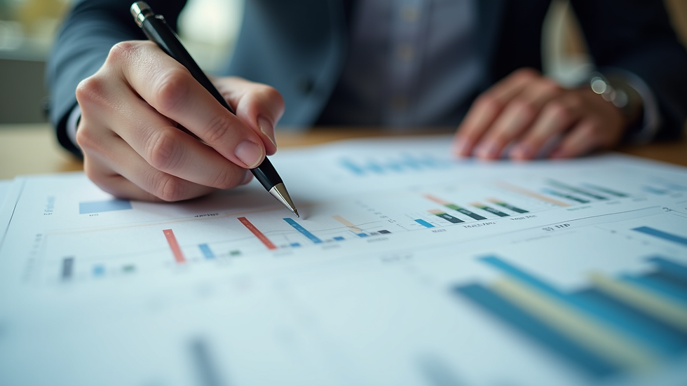 Close-up view of a manager analyzing employee performance reports