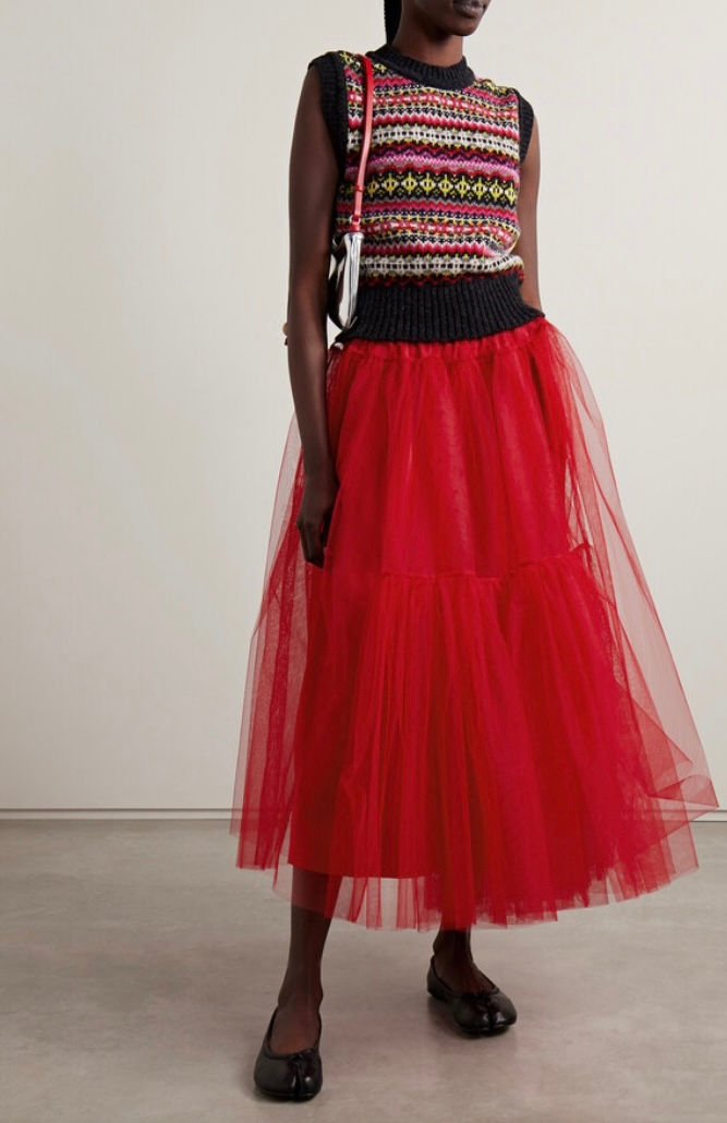 Molly Goddard Ula Tulle Midi Skirt - Red