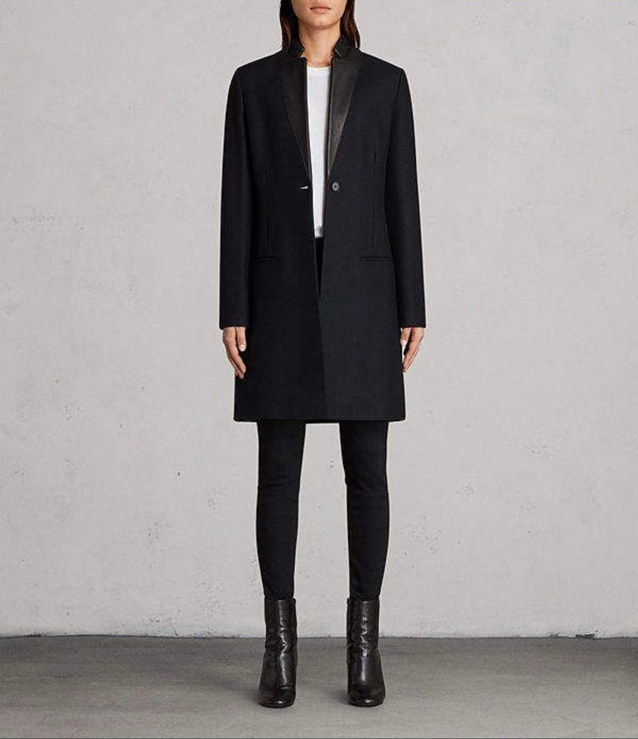AllSaints Italian Cloth Coat with Pony Hair Trim - Size UK 6/US 2