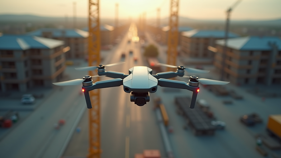 High angle view of drone flying over a construction site
