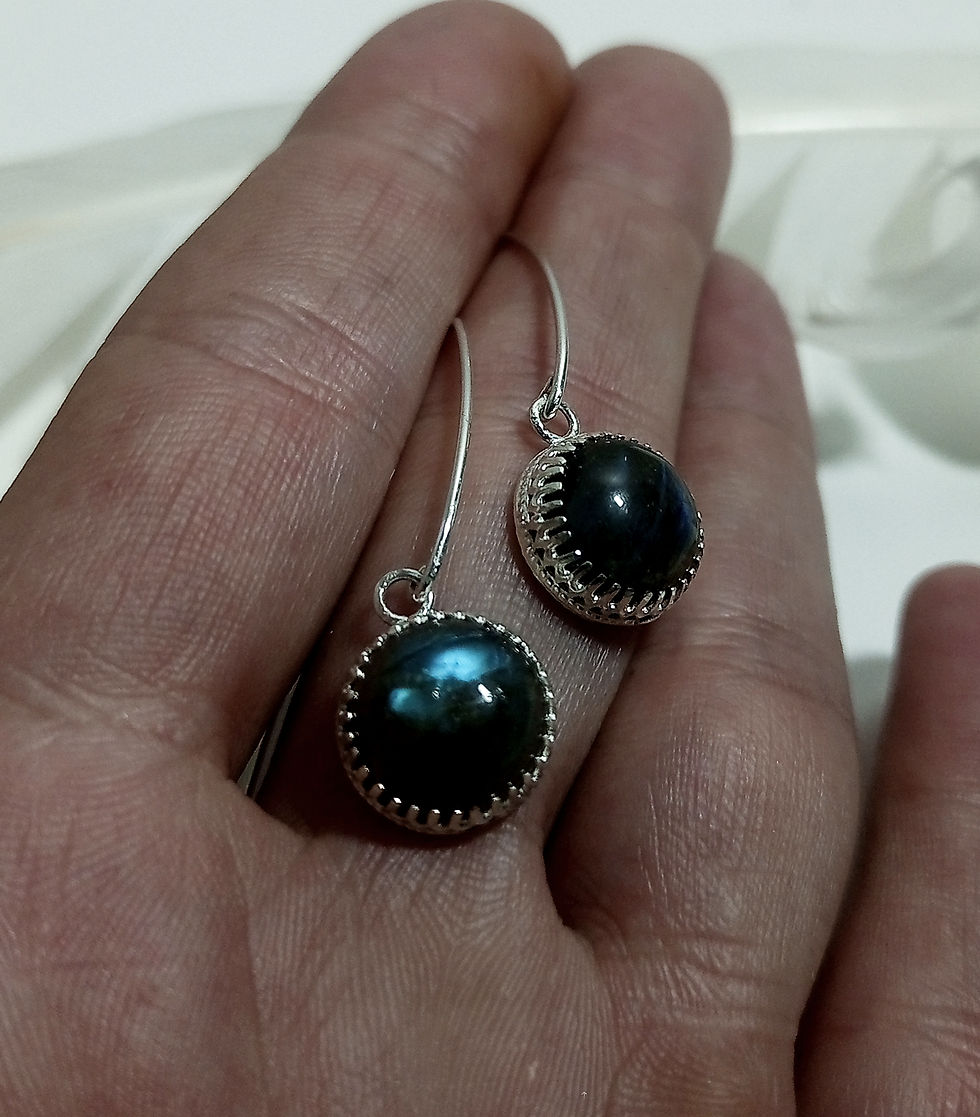 Thumbnail: Sterling Silver Rose Cut Labradorite Drop Earrings