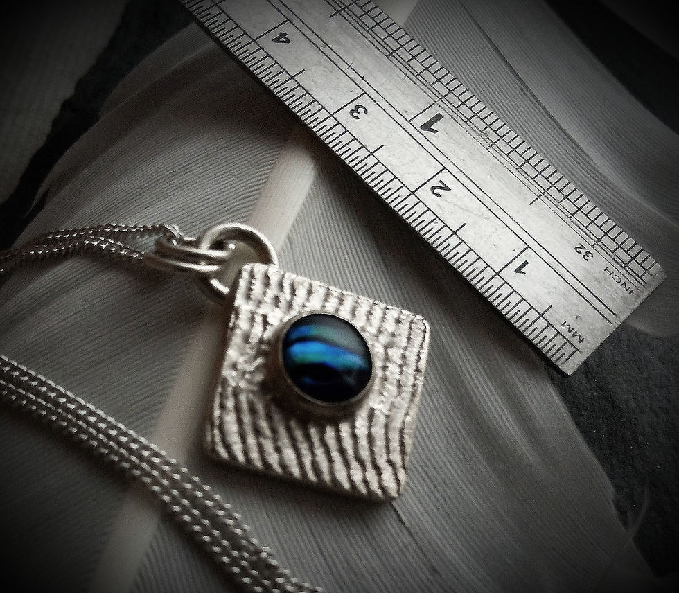 Thumbnail: Sterling Silver Blue Paua Shell Pendant (B) - Cuttlebone Cast