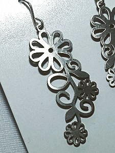 Thumbnail: Stainless Steel Flower Drop Earrings with Sterling Silver Earwires (A)