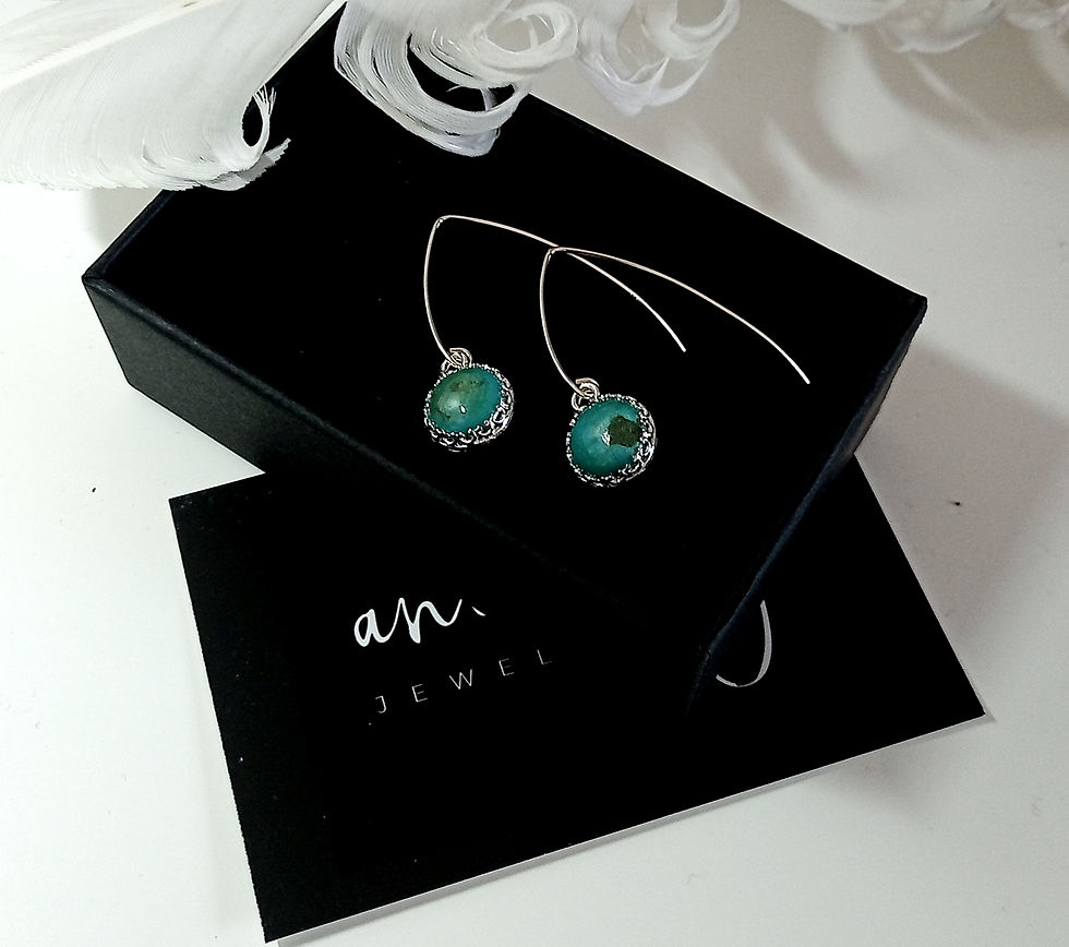 Thumbnail: Sterling Silver Chinese Turquoise Matrix Drop Earrings