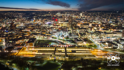 Sheffield Skyline at Night Aerial View