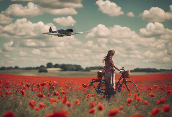 Young Woman, Supermarine Spitfire Poppy Field