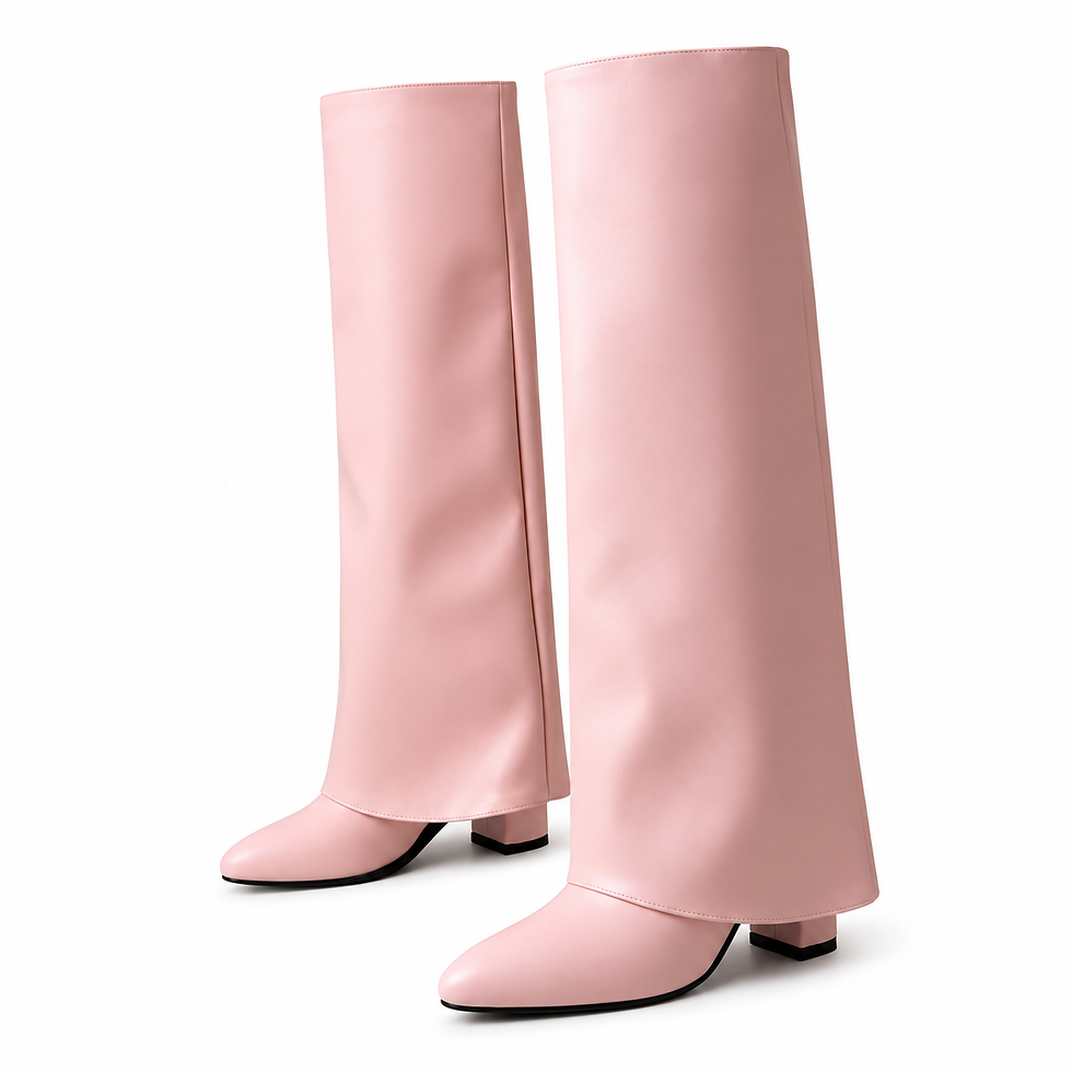 Thumbnail: Pale pink knee high foldover boot