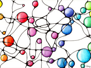 Coloring Rainbows ink and watercolor painting (neuorographic rainbow colored circles connected by abstract lines)