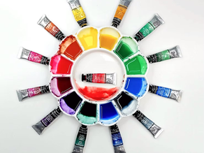 Coloring Rainbows 13-colors depicted in a paint palette with corresponding paint tubes
