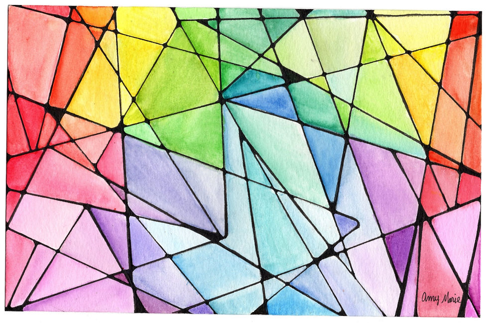 Coloring Rainbows ink and watercolor painting (neuorographic rainbow colored triangles)