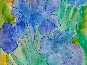 Coloring Rainbows ink and watercolor painting (blue and purple flowers loosely painted)