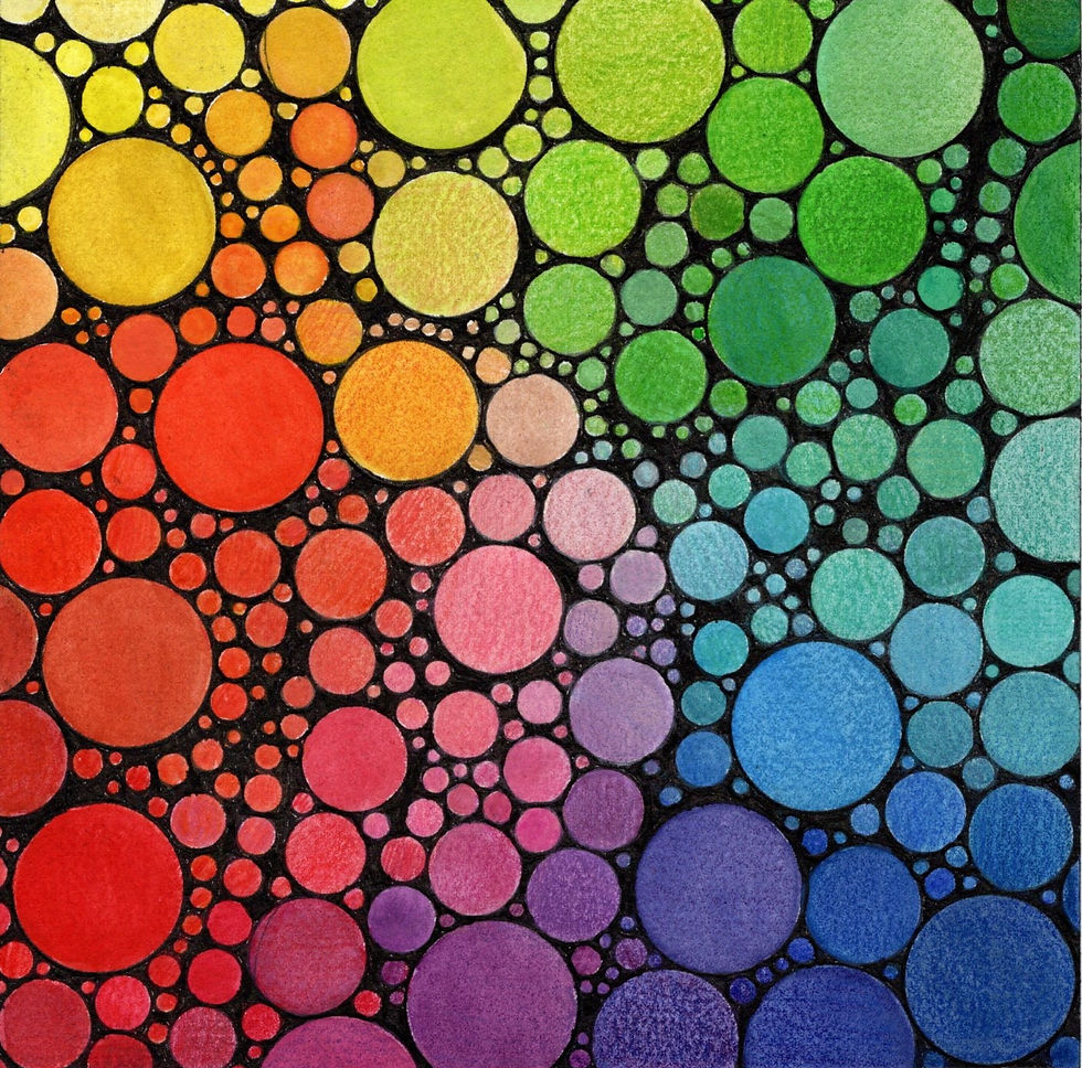 Coloring Rainbows ink and watercolor painting (neuorographic rainbow colored circles)