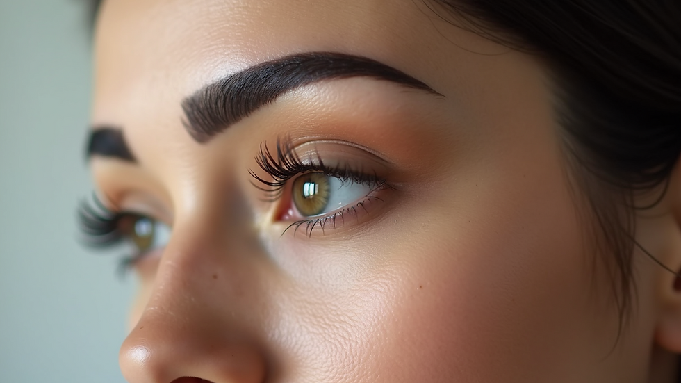 Close-up view of natural ombre brow tattoo on eyebrow