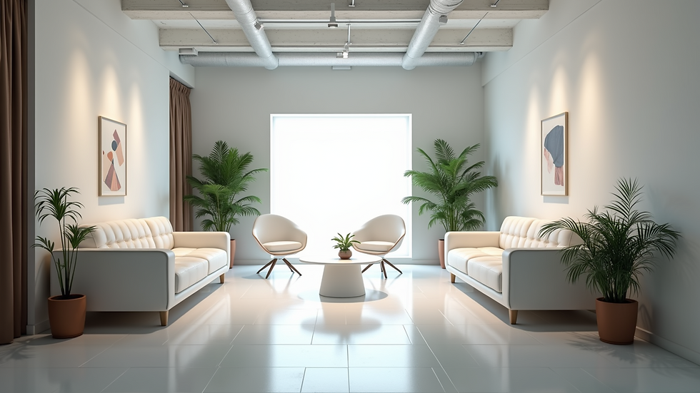 High angle view of a clean and modern brow studio interior