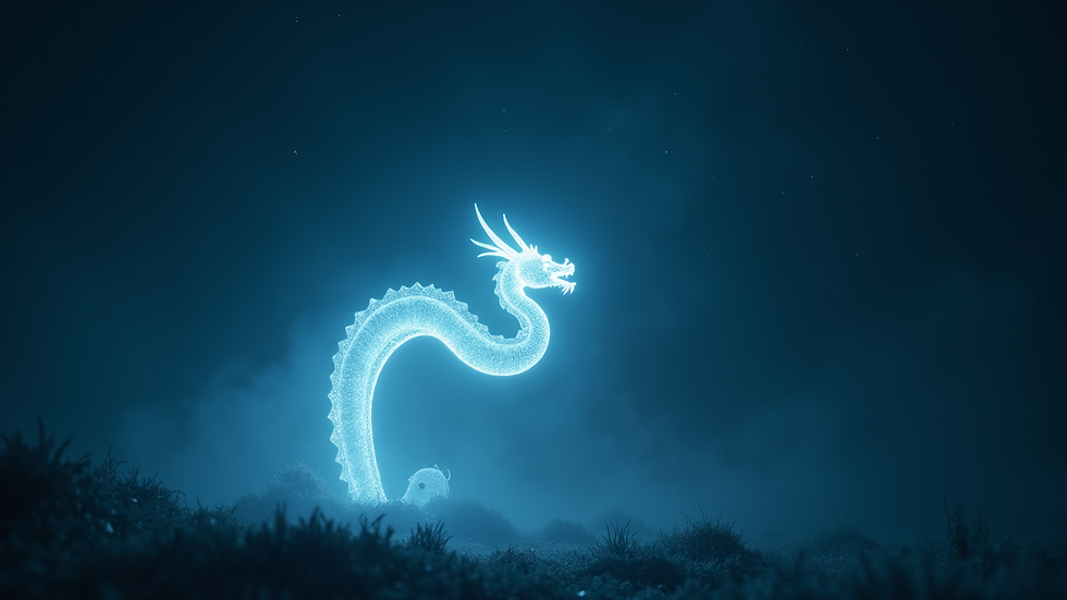 Close-up view of a night sky with a glowing, dragon-shaped light formation