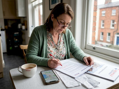 Investor reading rental yield report in Dublin kitchen