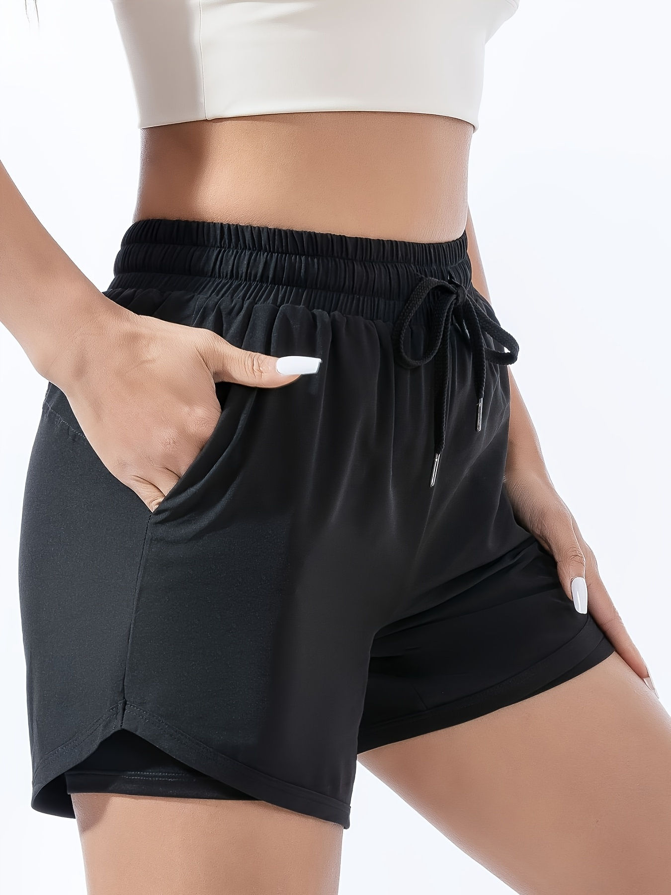 Women's Summer Quick Dry Sports Shorts High Waist Butt Lifting 2-in-1 Running Tr