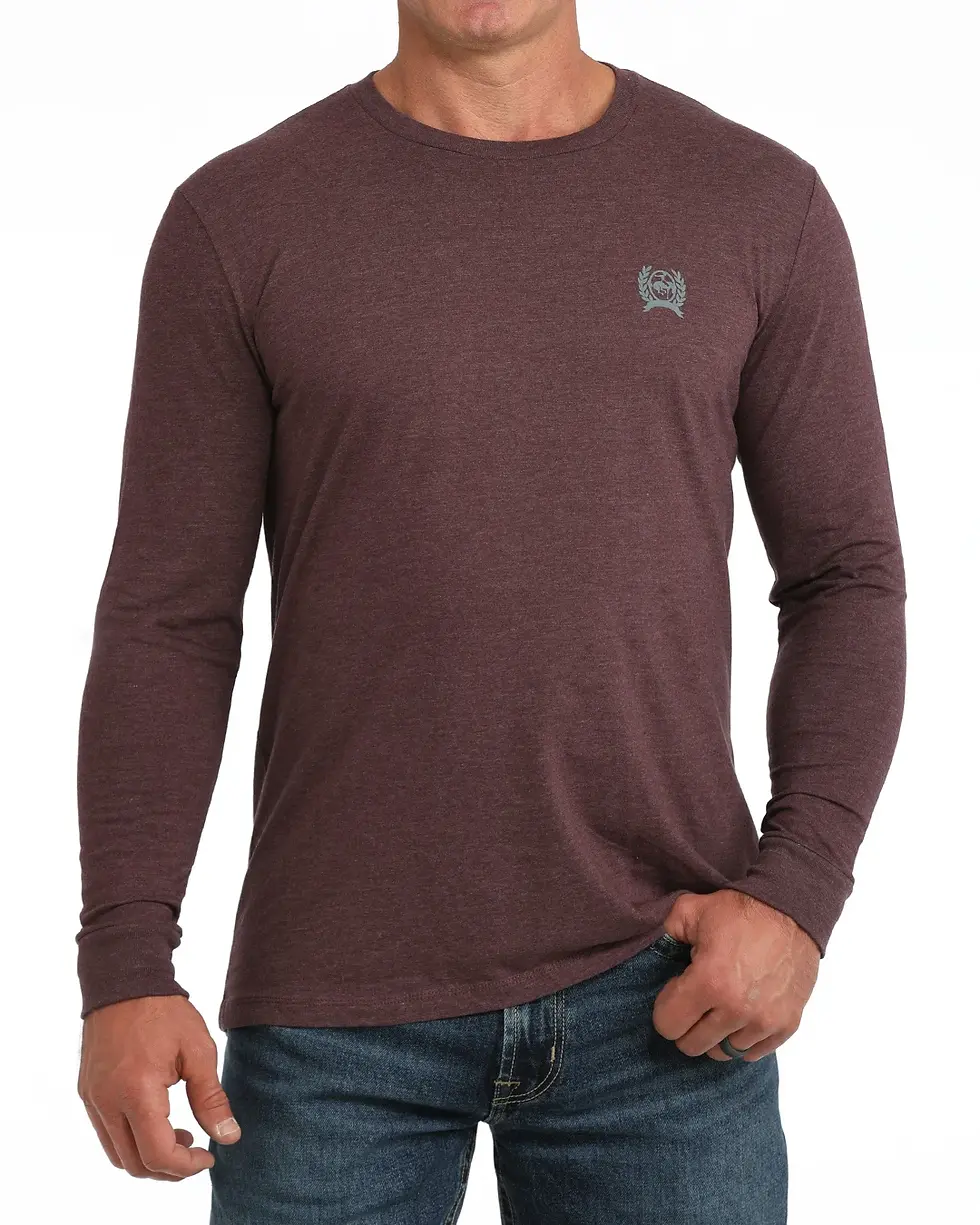 Thumbnail: Cinch Men's Burgundy Long Sleeve Logo T-Shirt