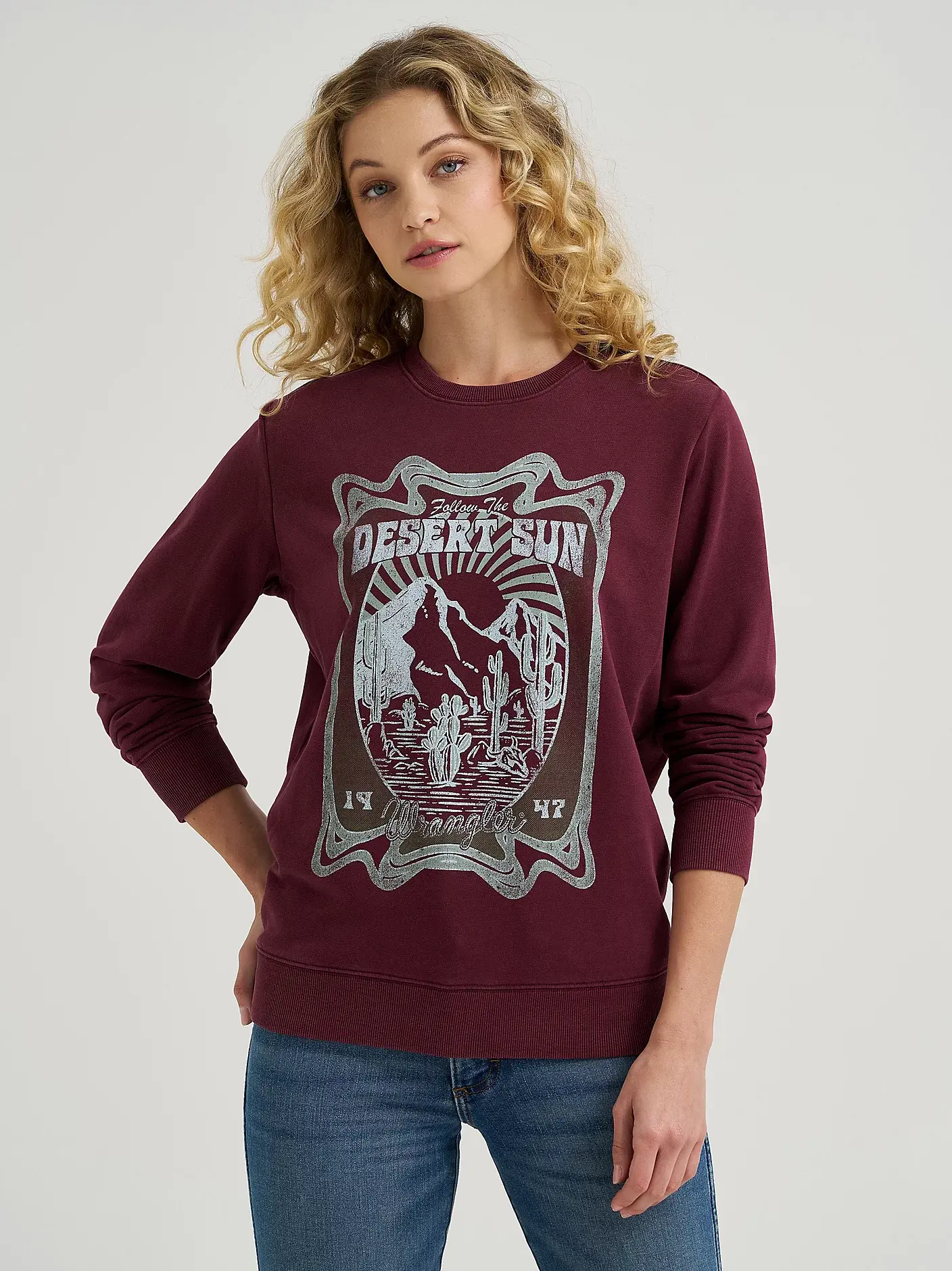 Wrangler Ladies Burgundy Desert Sun Crewneck Sweatshirt