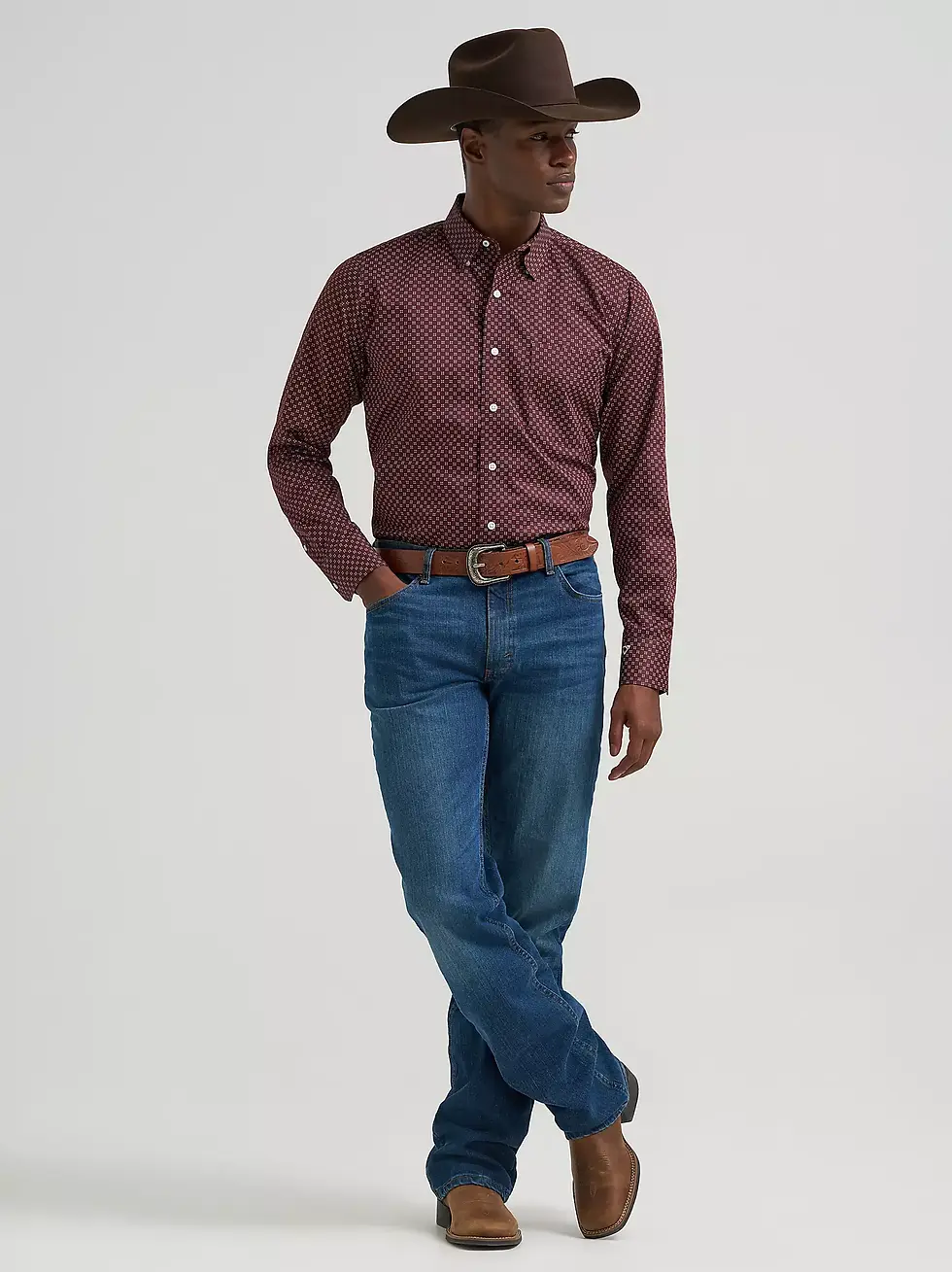 Thumbnail: Wrangler Cody Johnson Burgundy One Pocket Button Down Western Shirt