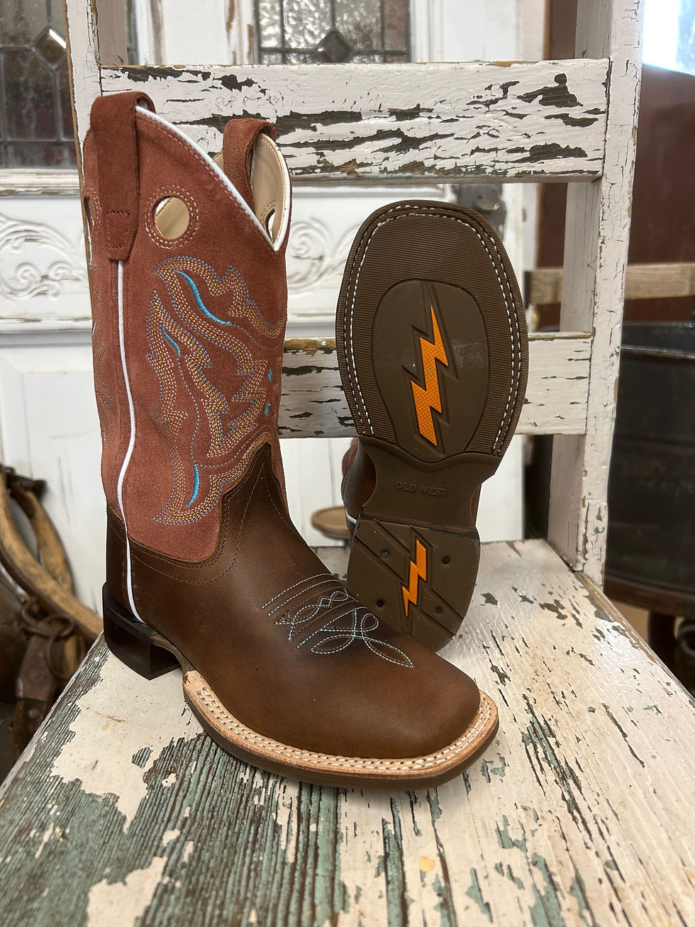 Thumbnail: Jama Kids Peach/Turquoise Top Lighting Sole Cowboy Boot