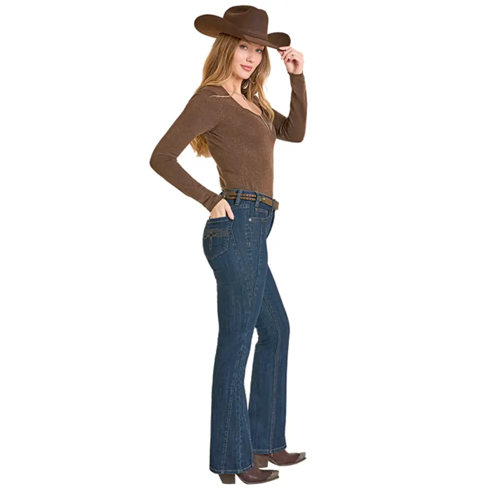 Thumbnail: Rock & Roll Ladies Boot Stitch Bootcut Darkwash Jean