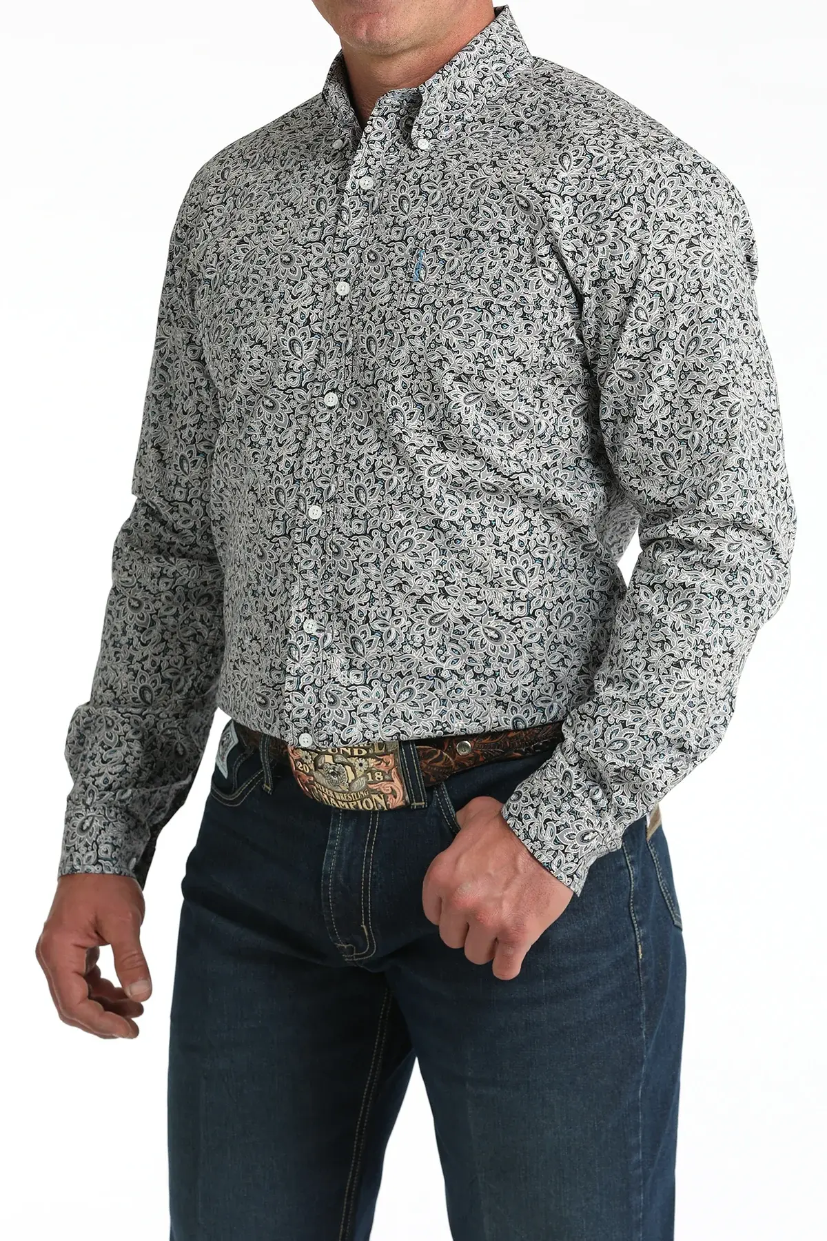 Cinch Men's Blue Paisley Long Sleeve Modern Fit Button Down Shirt