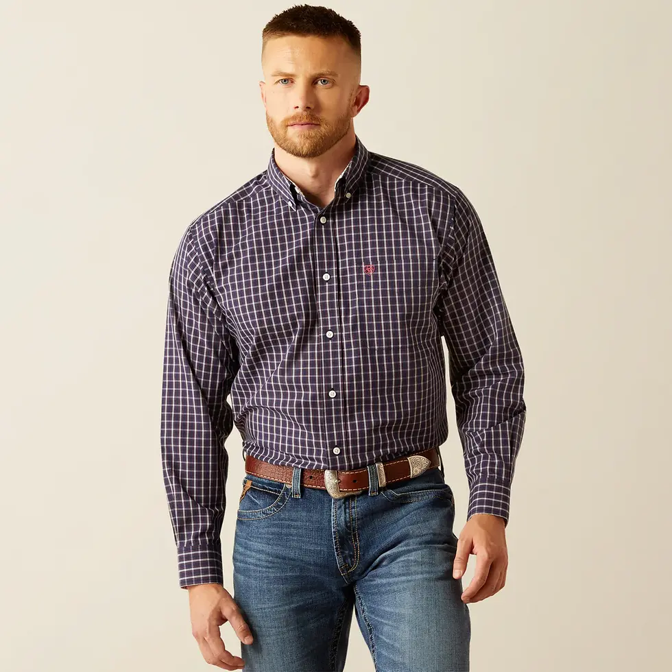 Ariat Men's Wrinkle Free Dwayne Navy Long Sleeve Shirt