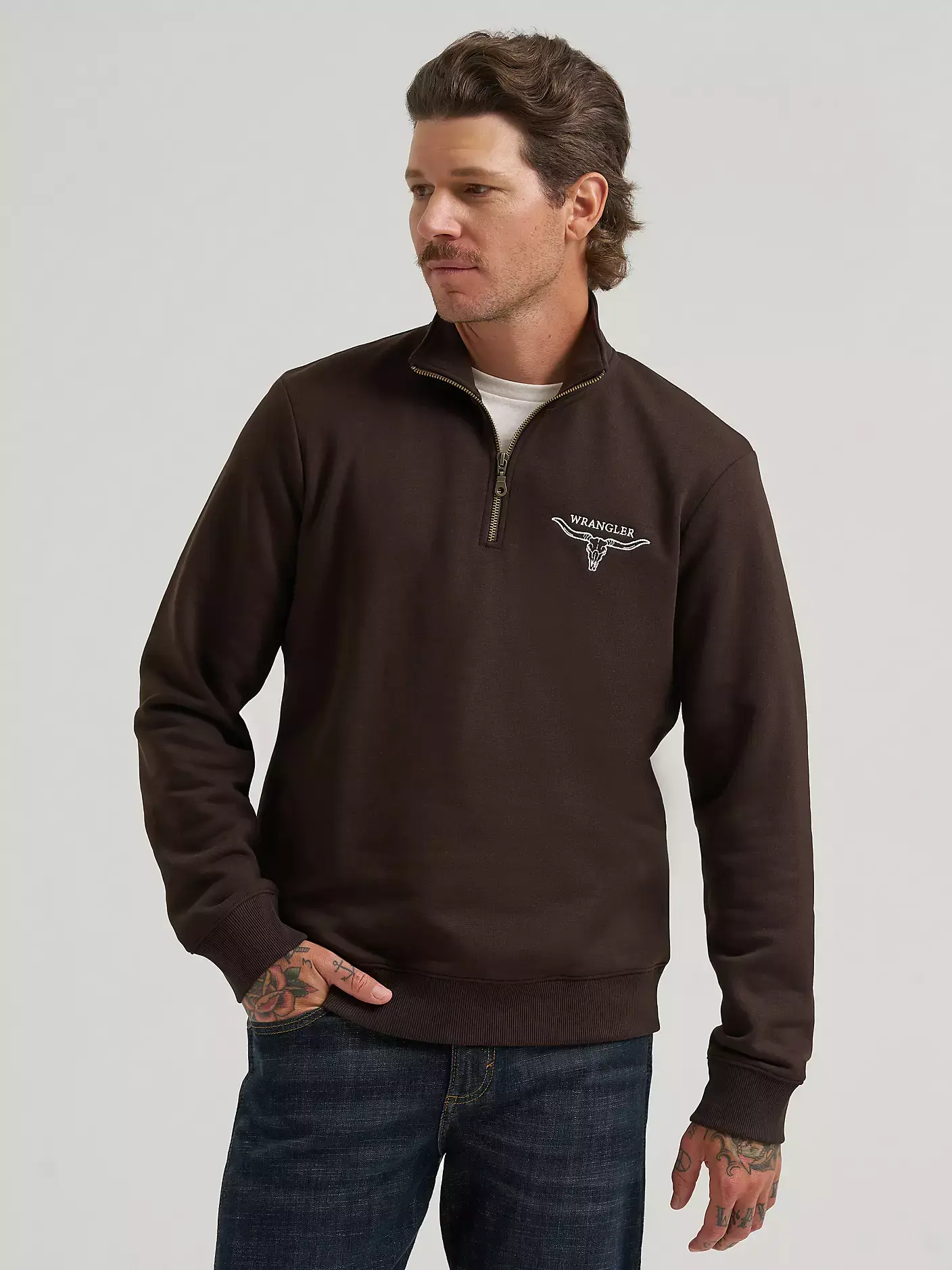 Wrangler Men's Chocolate Longhorn Quarter-Zip