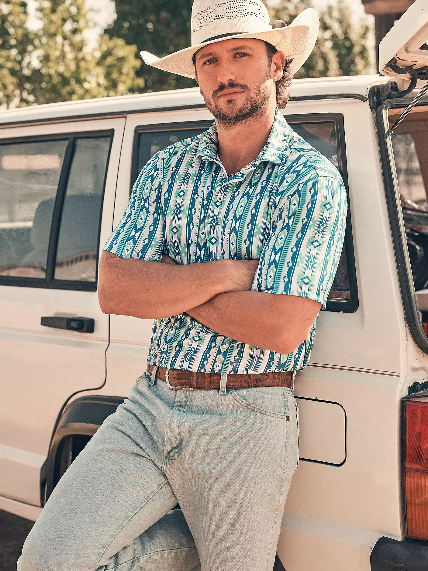 Wrangler Men's All Terrain Turquoise Checotah Polo Shirt
