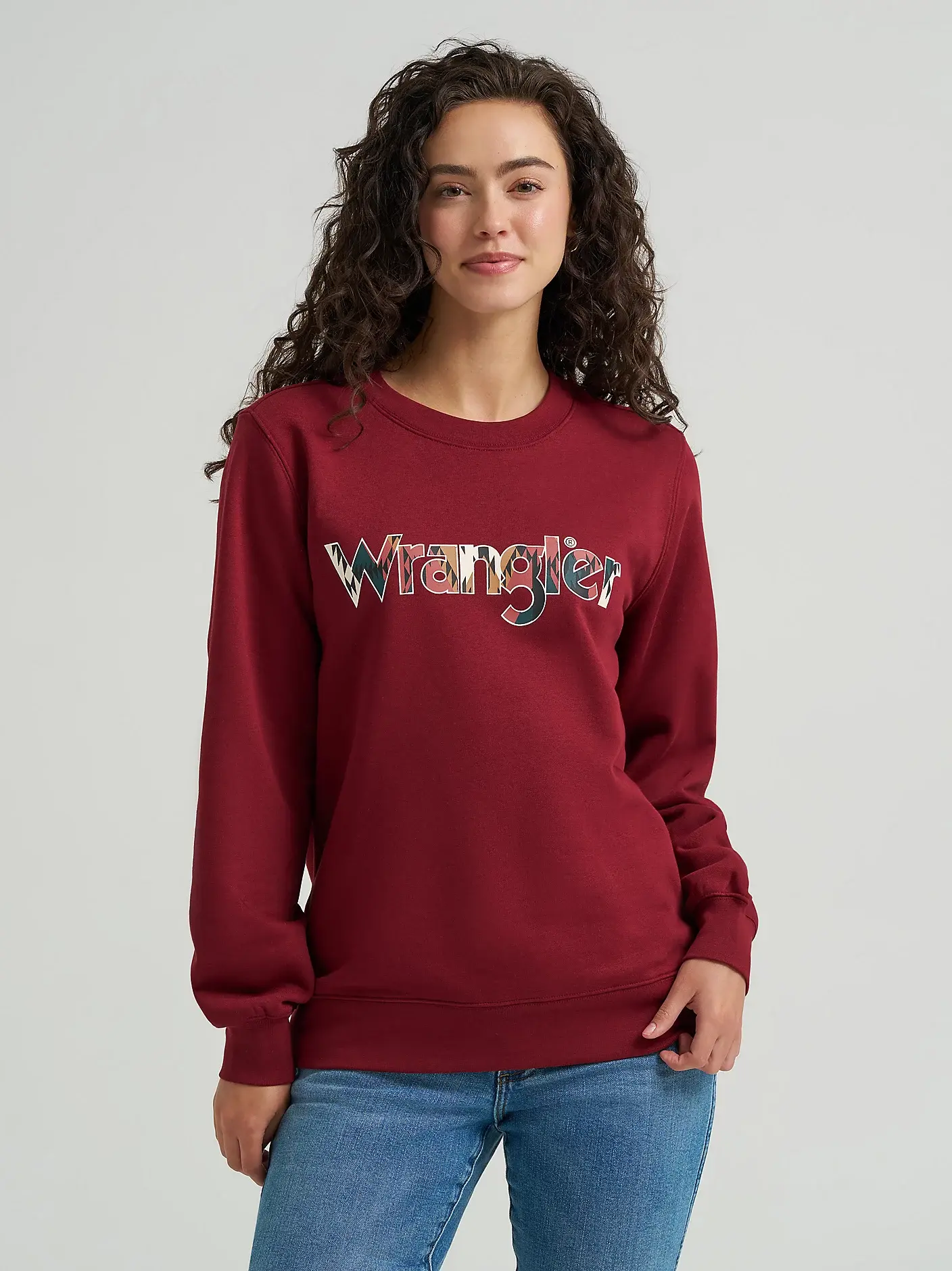Wrangler Ladies Burgundy Logo Crewneck Sweatshirt