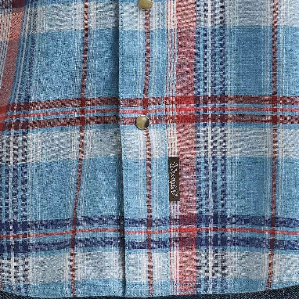Thumbnail: Wrangler Men's Blue/Red Snap Retro Plaid Western Shirt