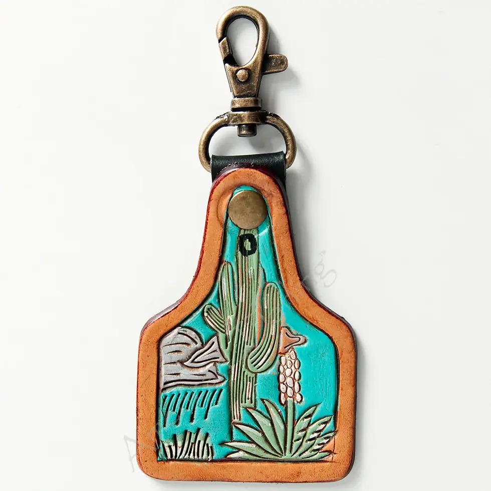 Cactus Leather Tooled Keychain