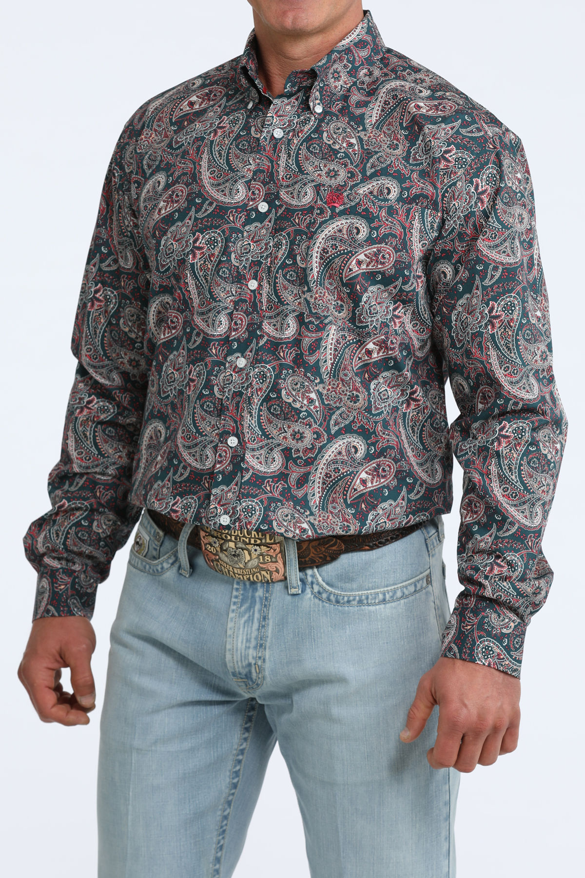 Cinch Men's Teal Paisley Button Down Western Shirt
