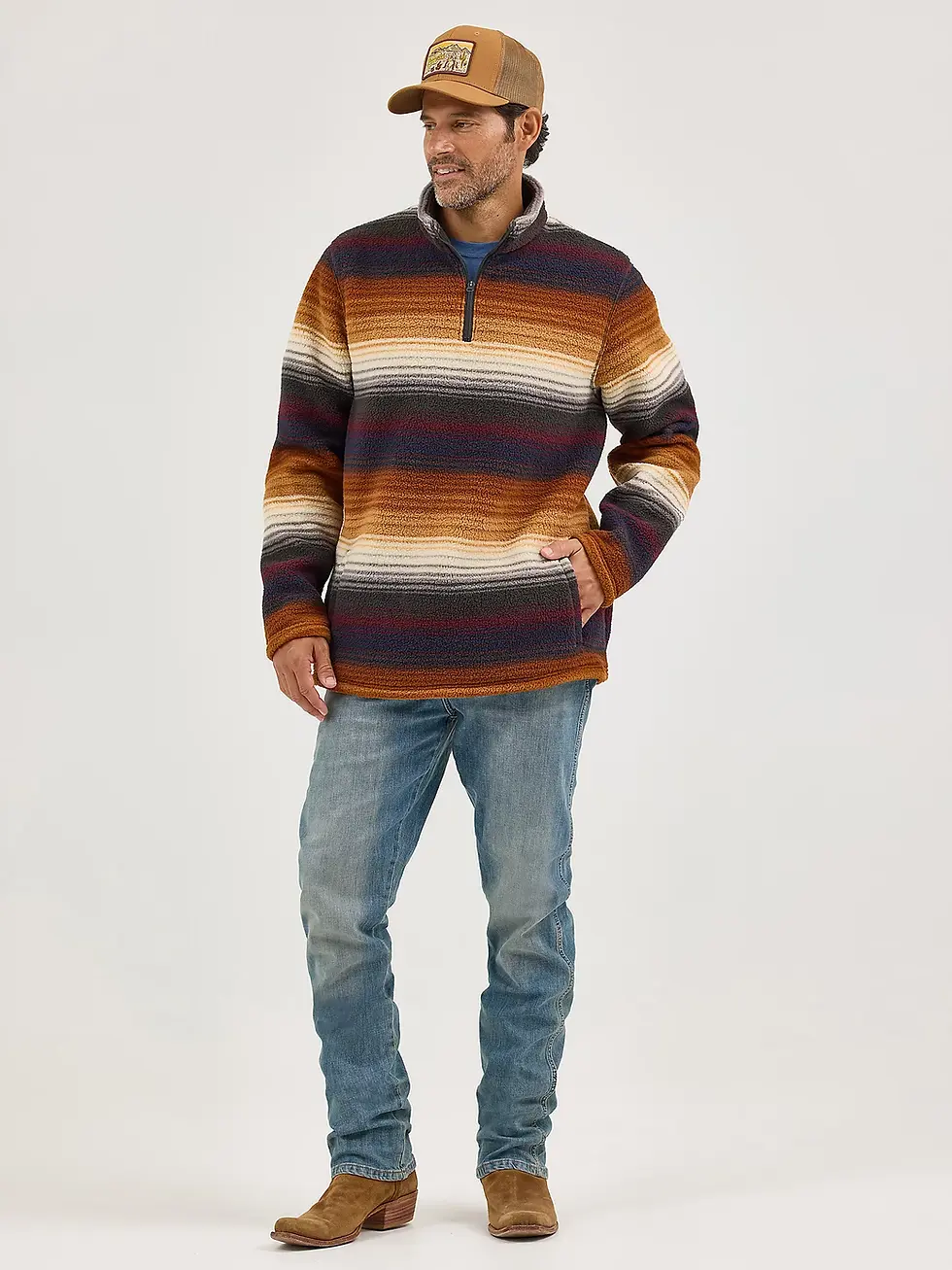 Thumbnail: Wrangler Men's Striped Quarter Zip Sherpa Pullover