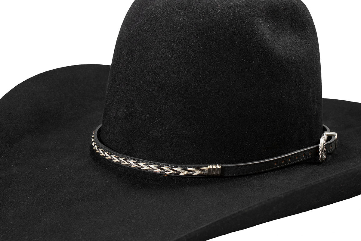 M & F Black Leather Horse Hair Hat Band