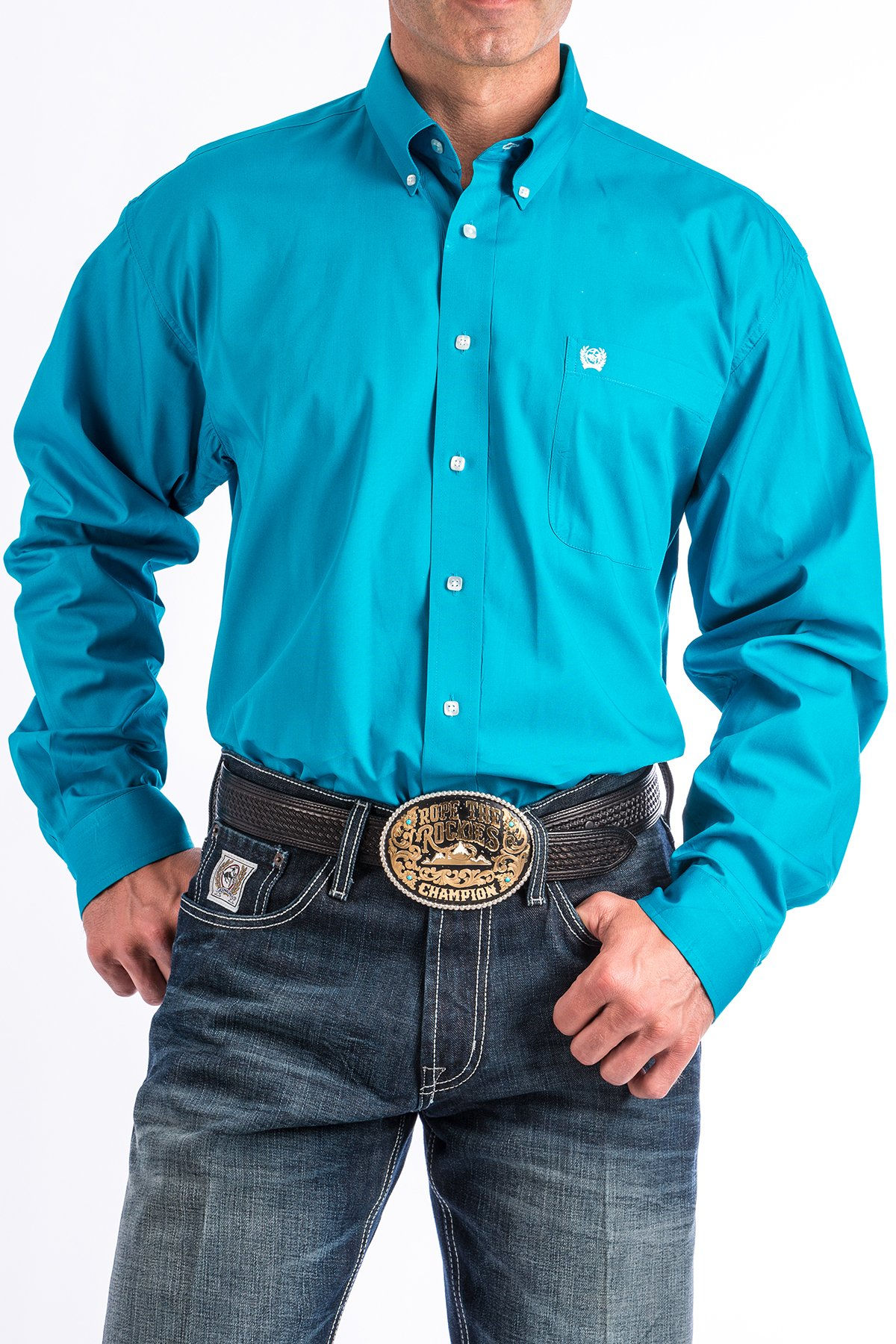 Cinch Men's Solid Turquoise Button Down Western Shirt
