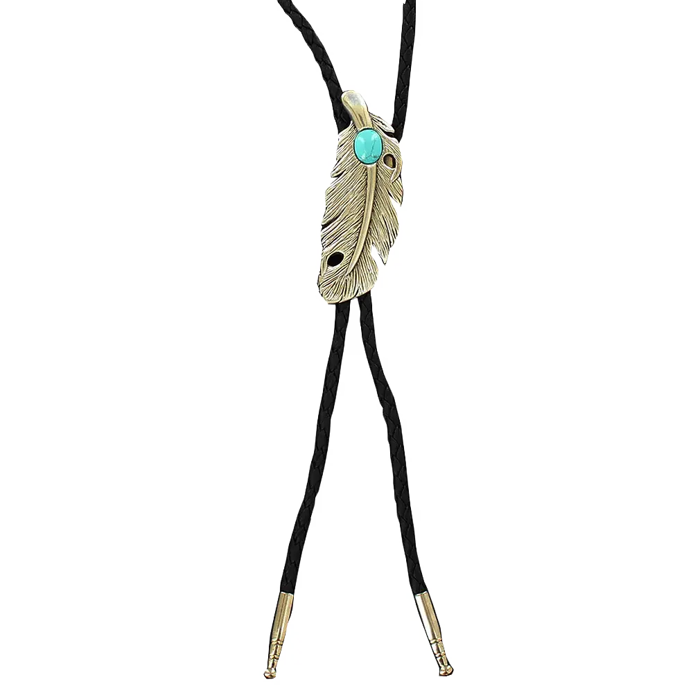 M & F Western Silver & Turquoise Feather Bolo Tie
