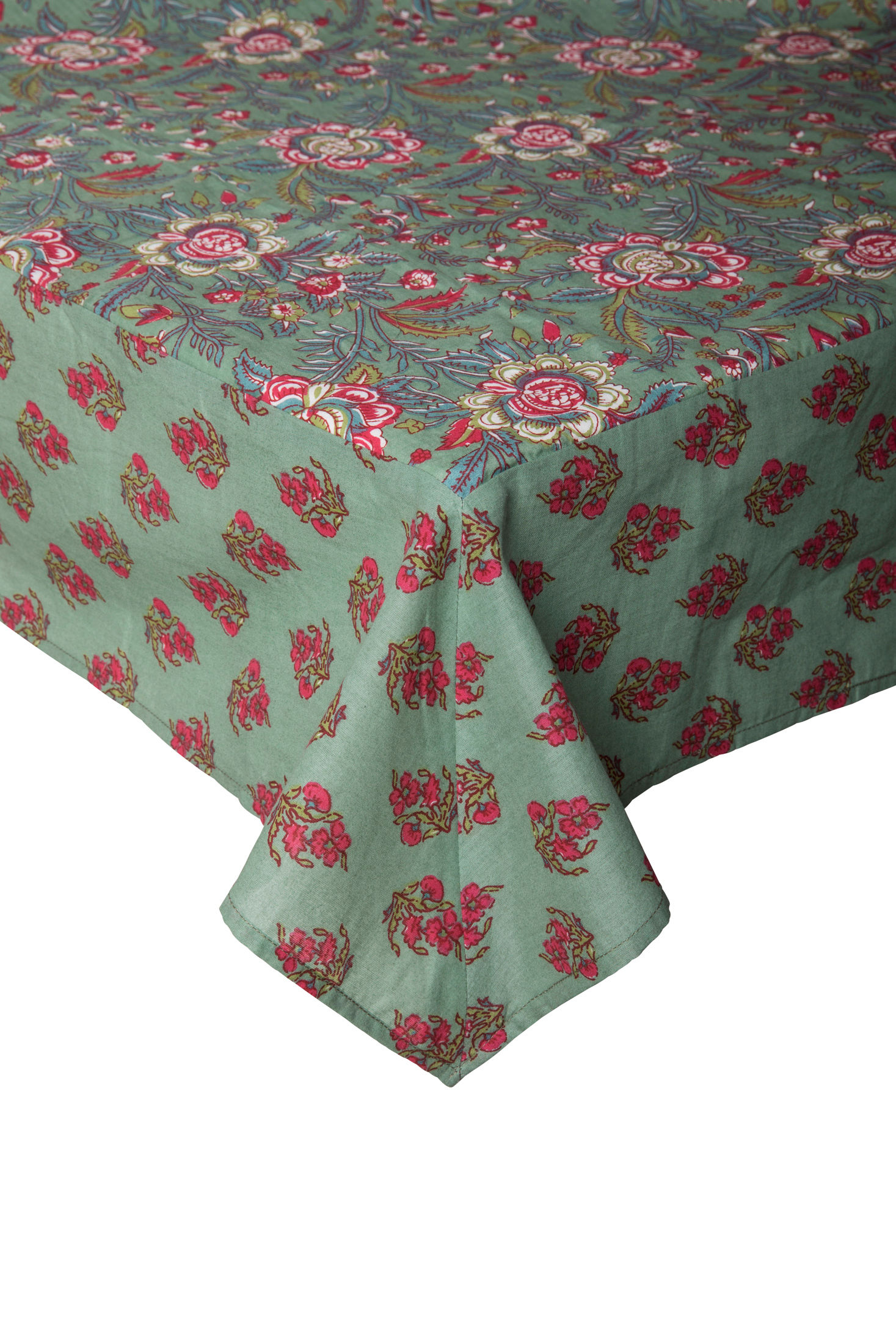 3m, 3.5 & 4m Tablecloth | Block Print Sea Green