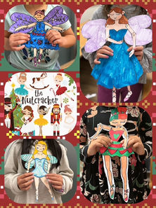 Children's creative projects featuring Nutcracker and fairy doll art from Intelligent Learning art class.