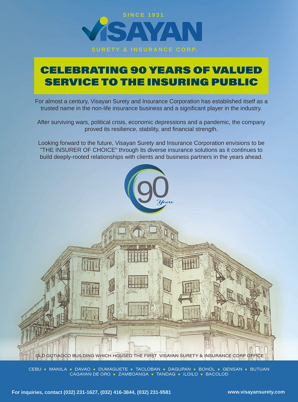 Visayan Surety Celebrating 90 Years Ad