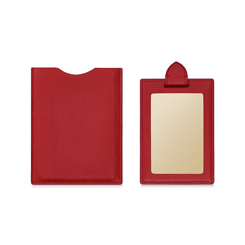 RED LEATHER TRAVEL MIRROR