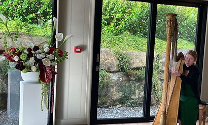 Katie McClaughry wedding harpist at Hayne, Devon. Katie offers a friendly, professional service providing harp and trumpet music for weddings, funerals, private and corporate events as well as playing for orchestral and choral concerts. Katie McClaughry is a harp teacher, offering harp lessons in south Devon and Cornwall.